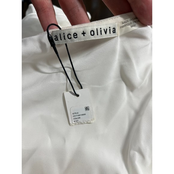 NWT Alice + Olivia Lexia Lyrd Cold-shoulder Ruffled Chiffon Blouse Off White M - Picture 8 of 9